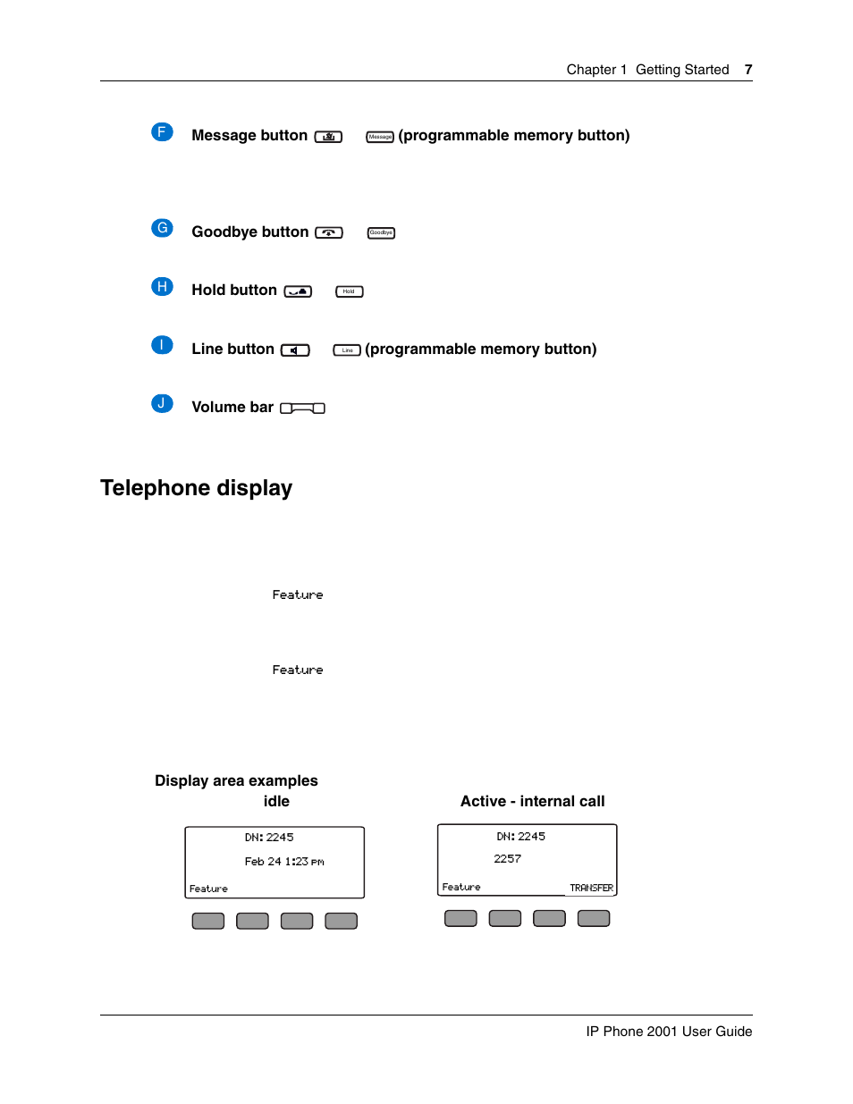 Telephone display | Nortel Networks 2001 User Manual | Page 7 / 14