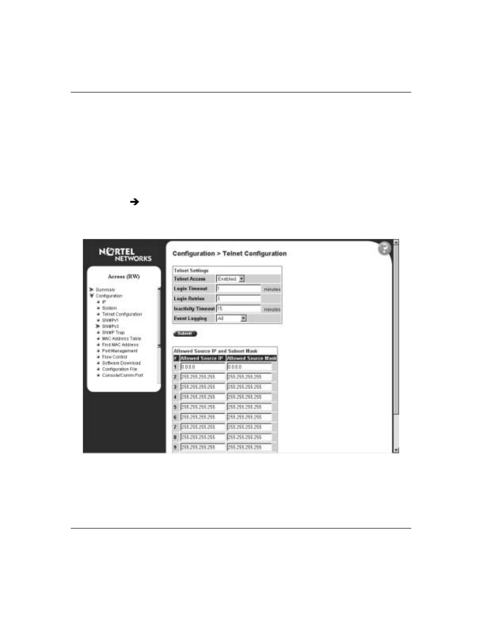 Telnet configuration screen, Figure 13 | Nortel Networks 380-24F User Manual | Page 46 / 158