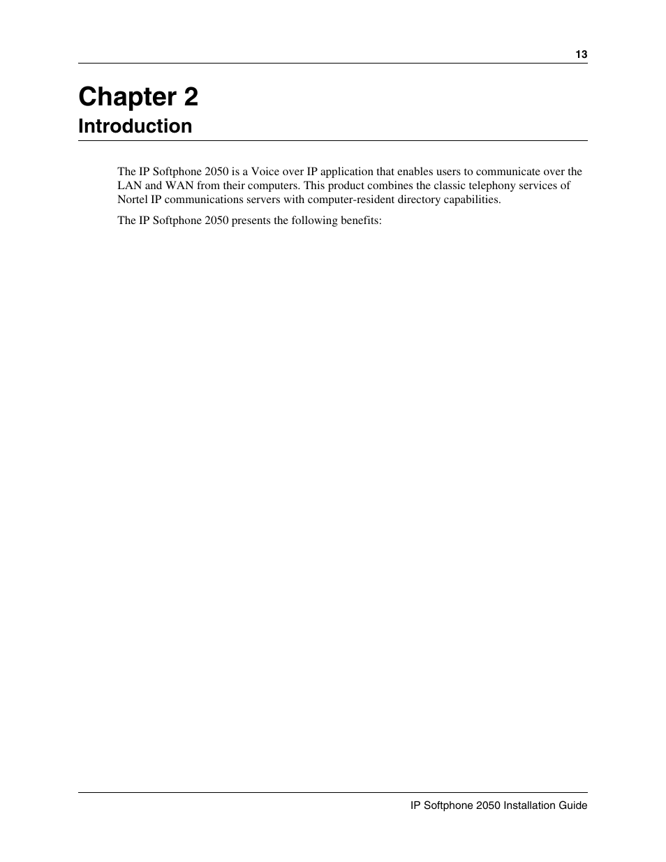 Introduction, Chapter 2 introduction, Chapter 2 | Nortel Networks BCM50 2.0 User Manual | Page 13 / 36