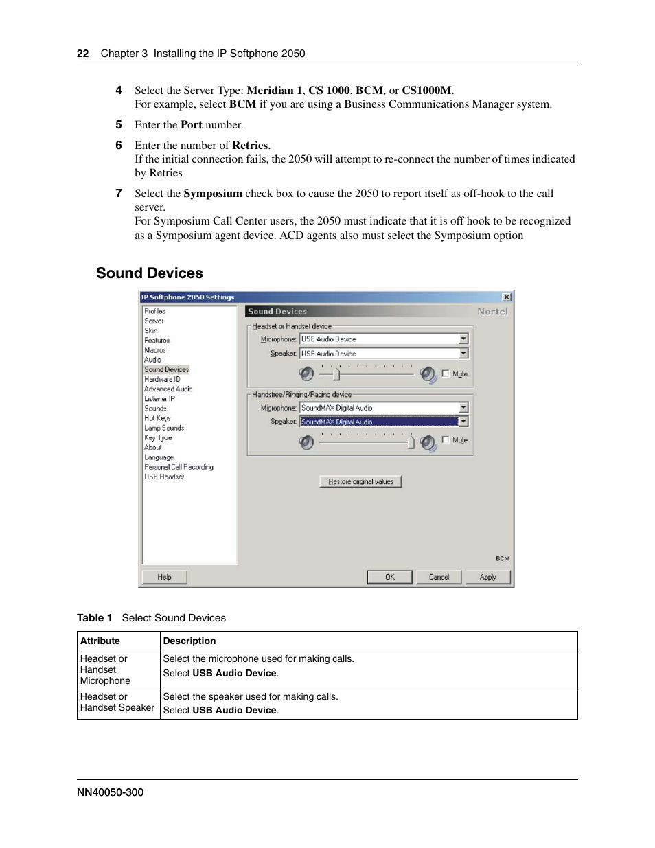 Sound devices | Nortel Networks BCM50 2.0 User Manual | Page 22 / 36