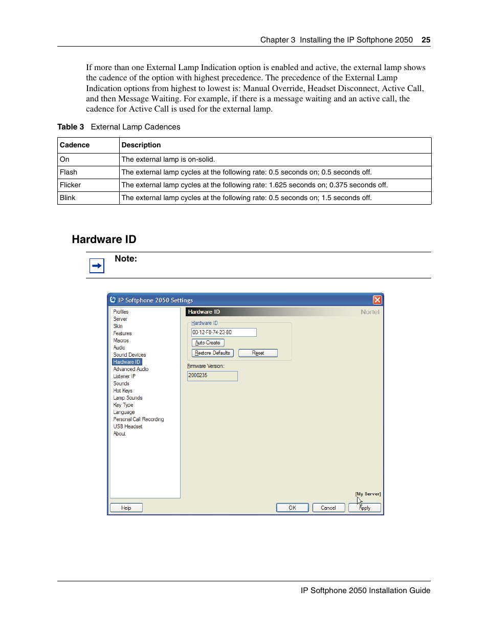 Hardware id, Table 3 | Nortel Networks BCM50 2.0 User Manual | Page 25 / 36