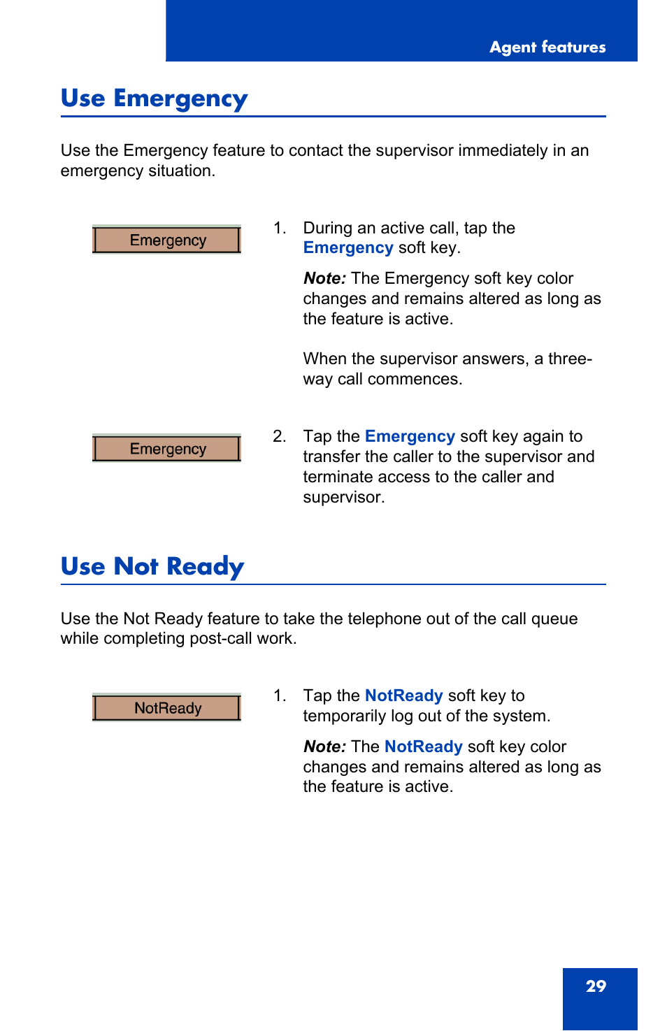 Use emergency, Use not ready | Nortel Networks 1000 User Manual | Page 29 / 54