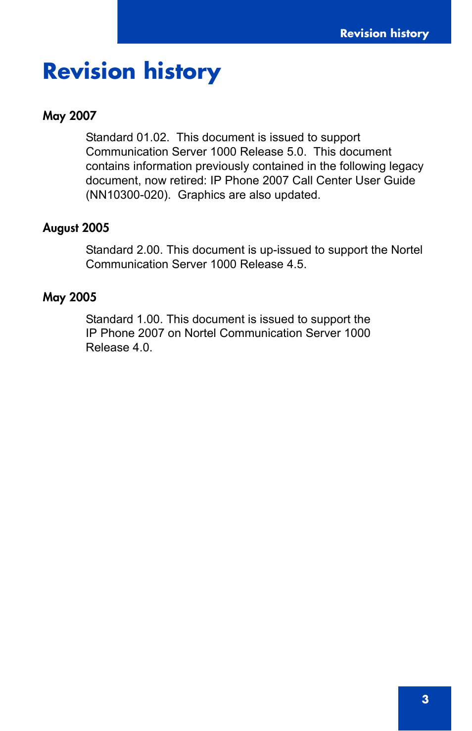 Revision history | Nortel Networks 1000 User Manual | Page 3 / 54