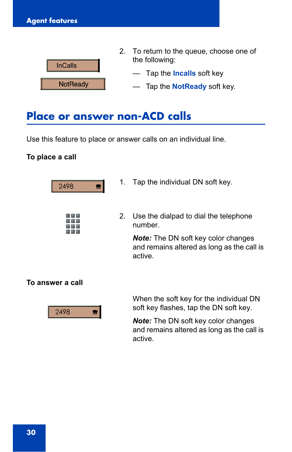 Place or answer non-acd calls | Nortel Networks 1000 User Manual | Page 30 / 54