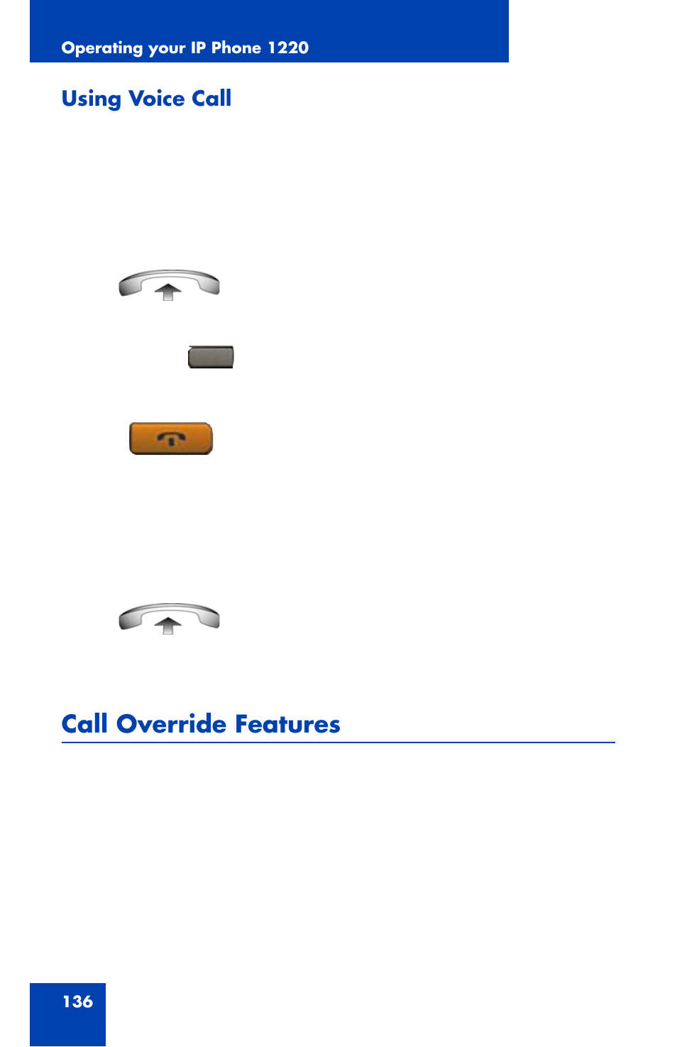 Call override features, Using voice call | Nortel Networks 1220 User Manual | Page 136 / 166