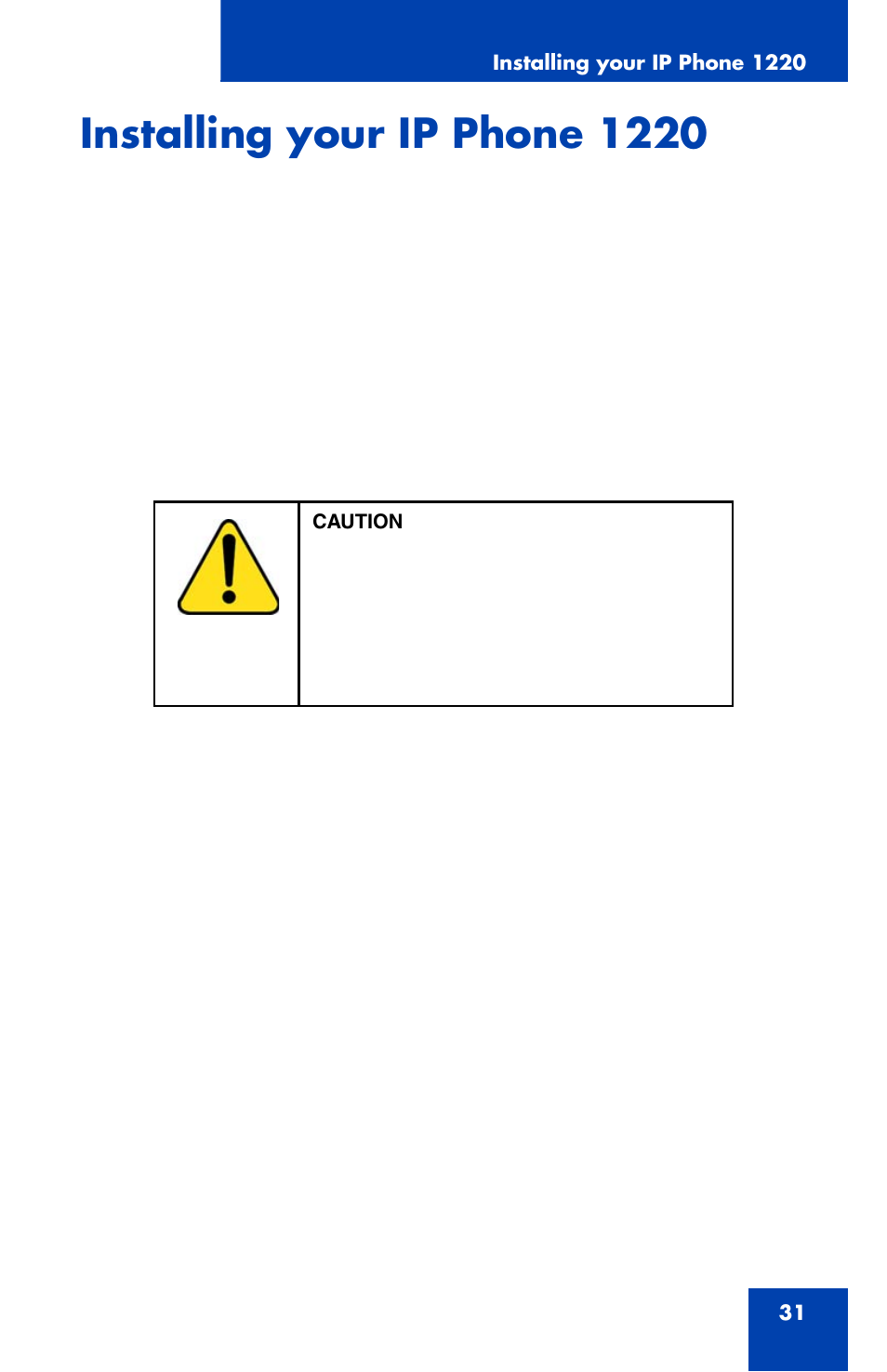 Installing your ip phone 1220 | Nortel Networks 1220 User Manual | Page 31 / 166