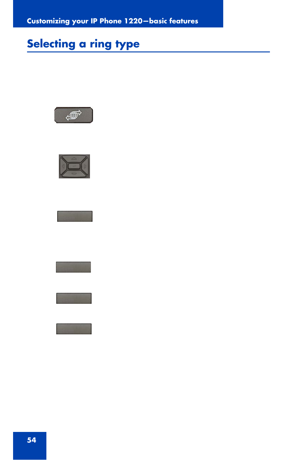 Selecting a ring type | Nortel Networks 1220 User Manual | Page 54 / 166