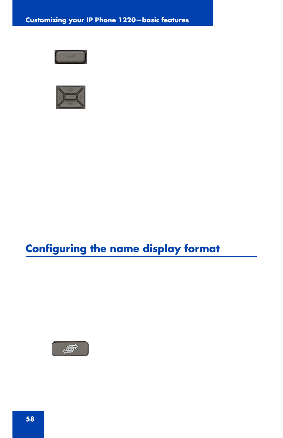 Configuring the name display format | Nortel Networks 1220 User Manual | Page 58 / 166