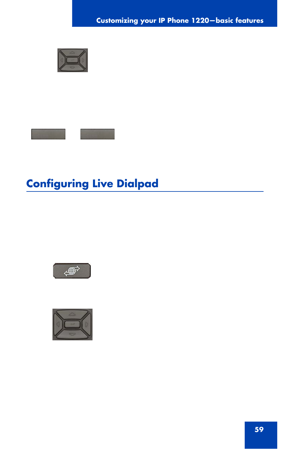 Configuring live dialpad | Nortel Networks 1220 User Manual | Page 59 / 166