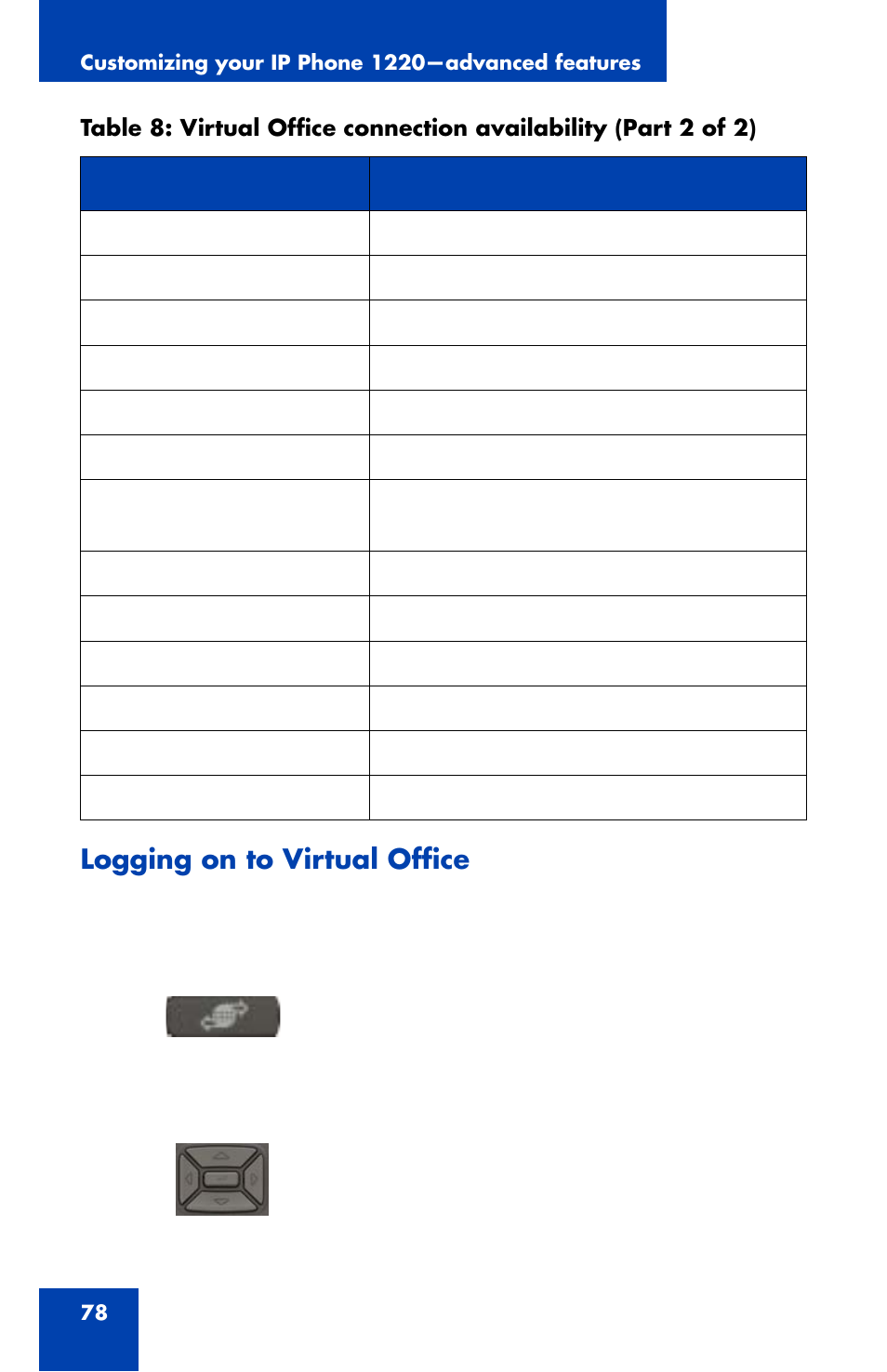 Logging on to virtual office | Nortel Networks 1220 User Manual | Page 78 / 166