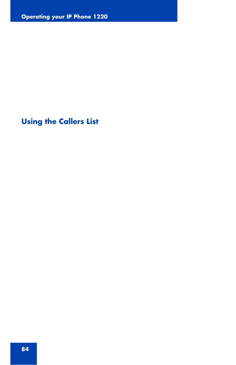 Using the callers list | Nortel Networks 1220 User Manual | Page 84 / 166