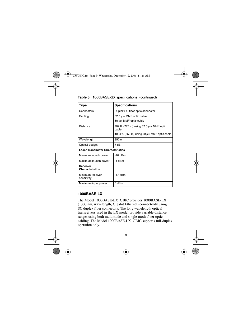 1000base-lx | Nortel Networks CWDM SFP User Manual | Page 11 / 34