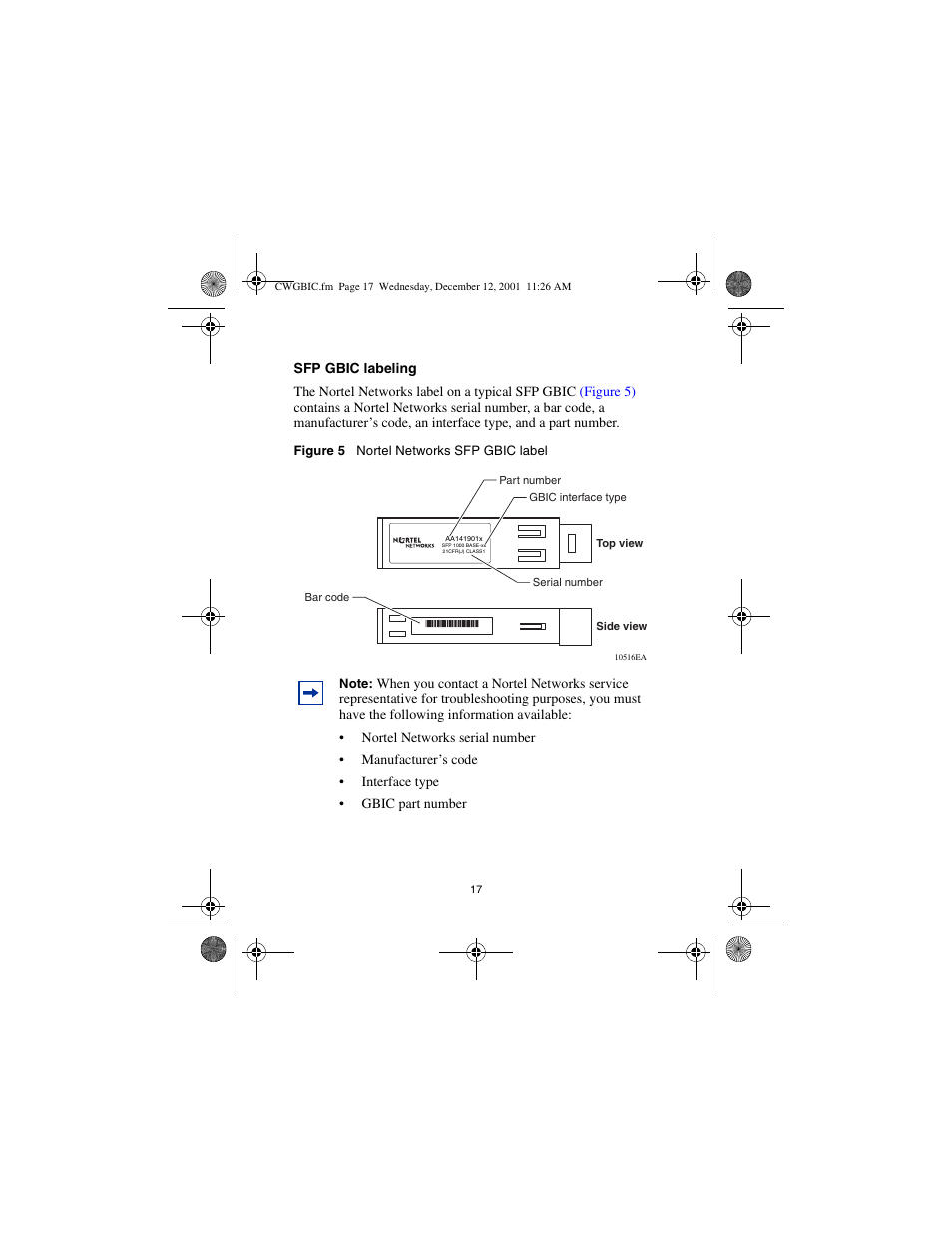 Sfp gbic labeling | Nortel Networks CWDM SFP User Manual | Page 19 / 34