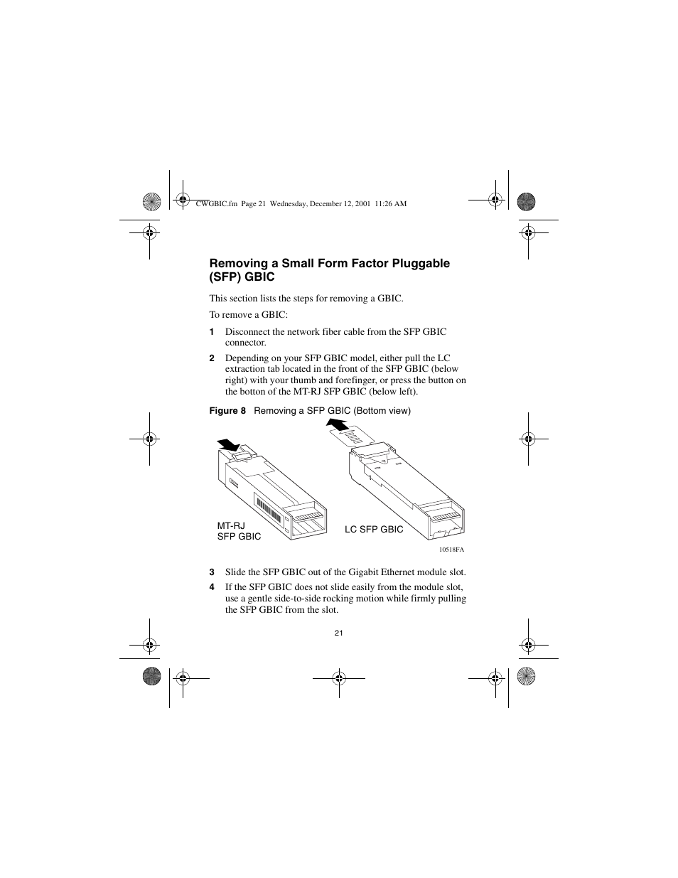 Removing a small form factor pluggable (sfp) gbic | Nortel Networks CWDM SFP User Manual | Page 23 / 34
