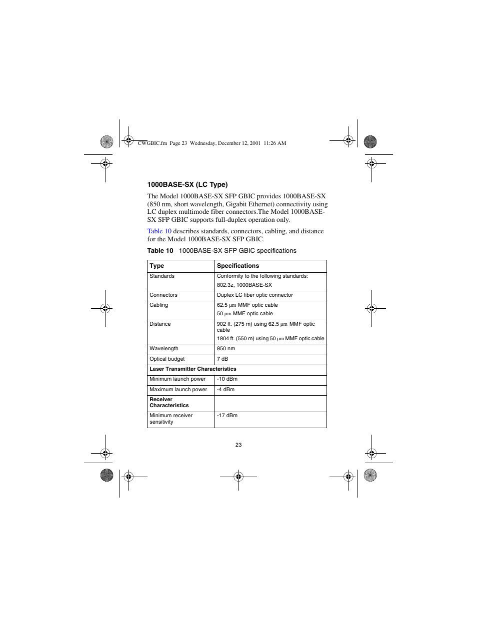 1000base-sx (lc type) | Nortel Networks CWDM SFP User Manual | Page 25 / 34