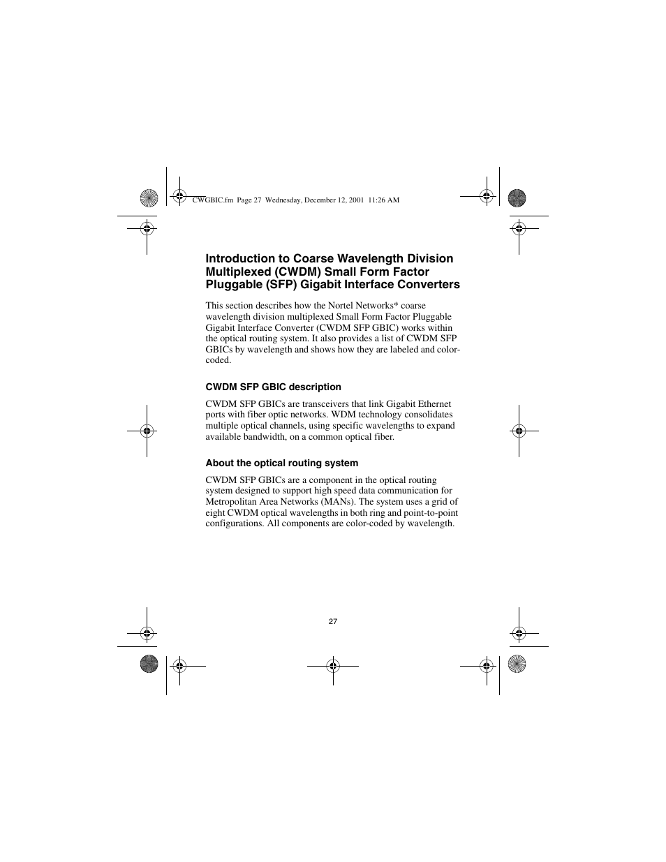 Cwdm sfp gbic description, About the optical routing system | Nortel Networks CWDM SFP User Manual | Page 29 / 34