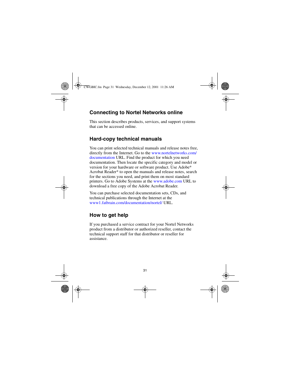 Connecting to nortel networks online, Hard-copy technical manuals, How to get help | Nortel Networks CWDM SFP User Manual | Page 33 / 34