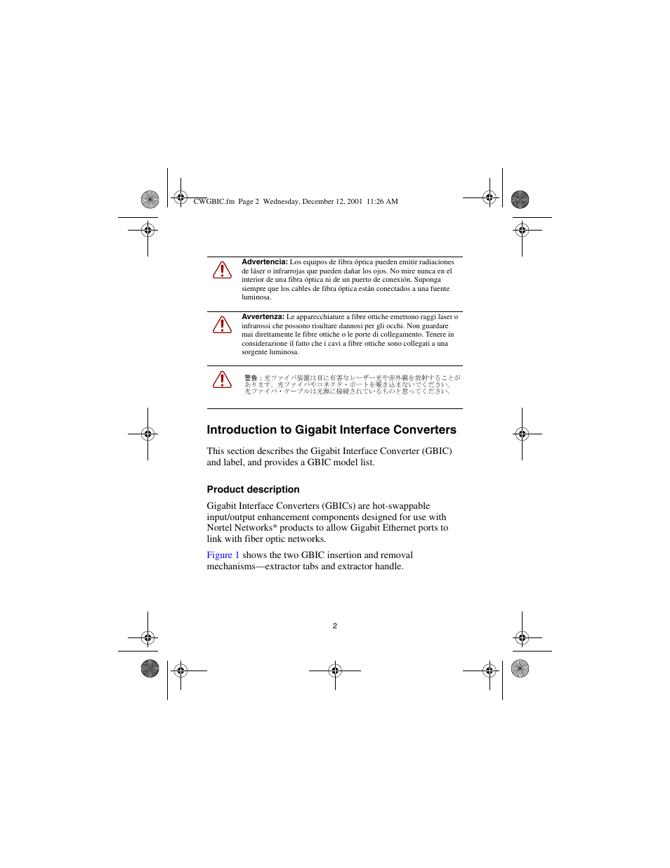 Introduction to gigabit interface converters, Product description | Nortel Networks CWDM SFP User Manual | Page 4 / 34