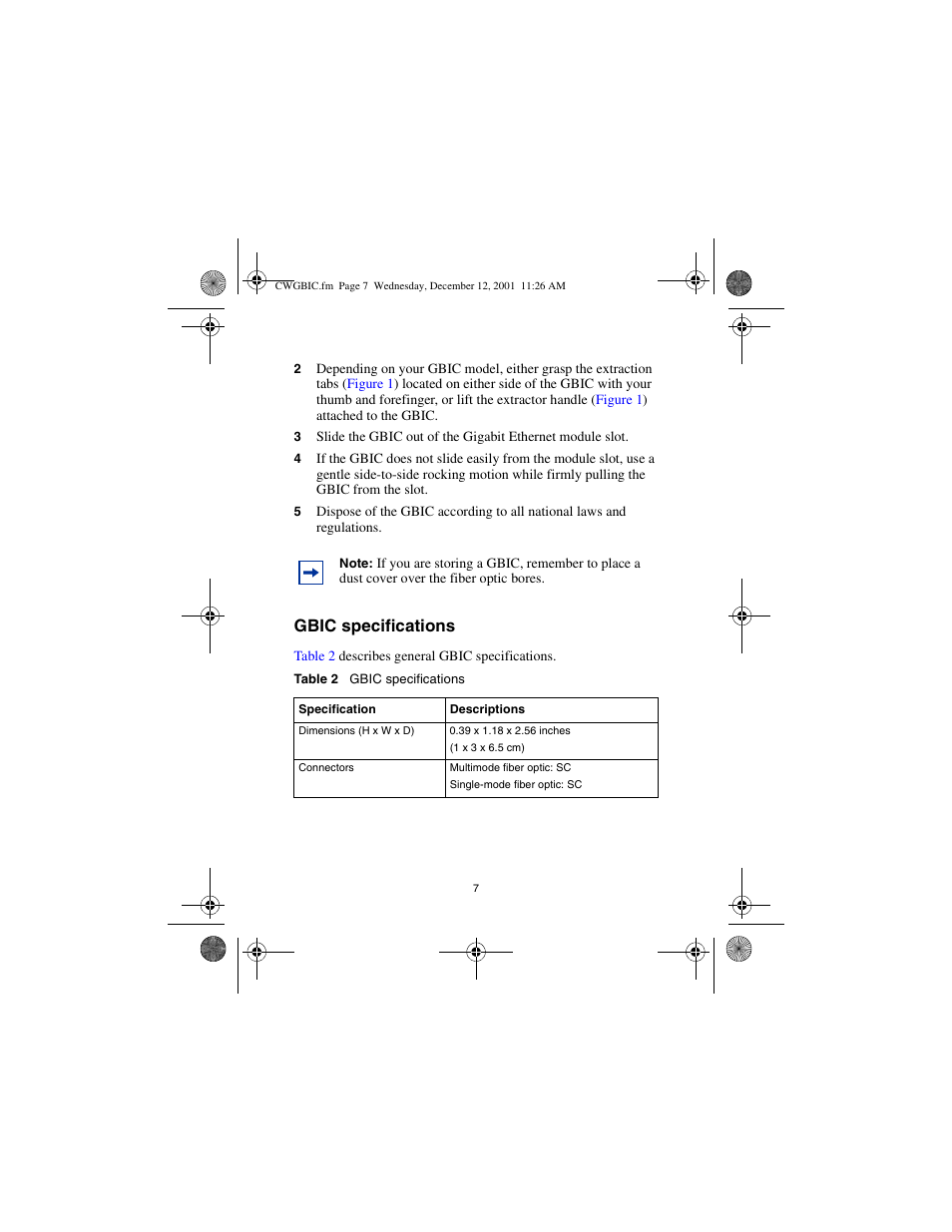 Gbic specifications | Nortel Networks CWDM SFP User Manual | Page 9 / 34