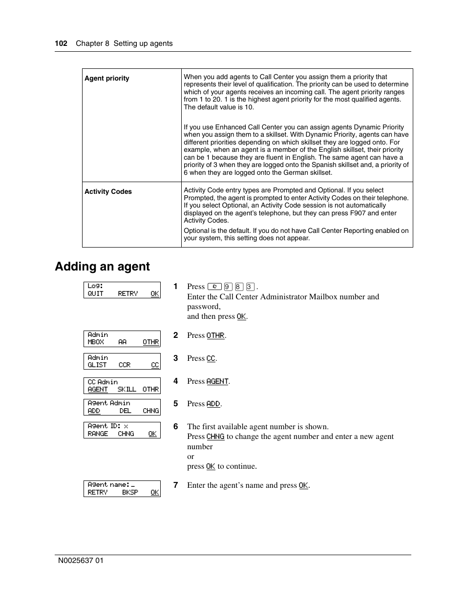 Adding an agent | Nortel Networks Call Center Telephone User Manual | Page 102 / 191