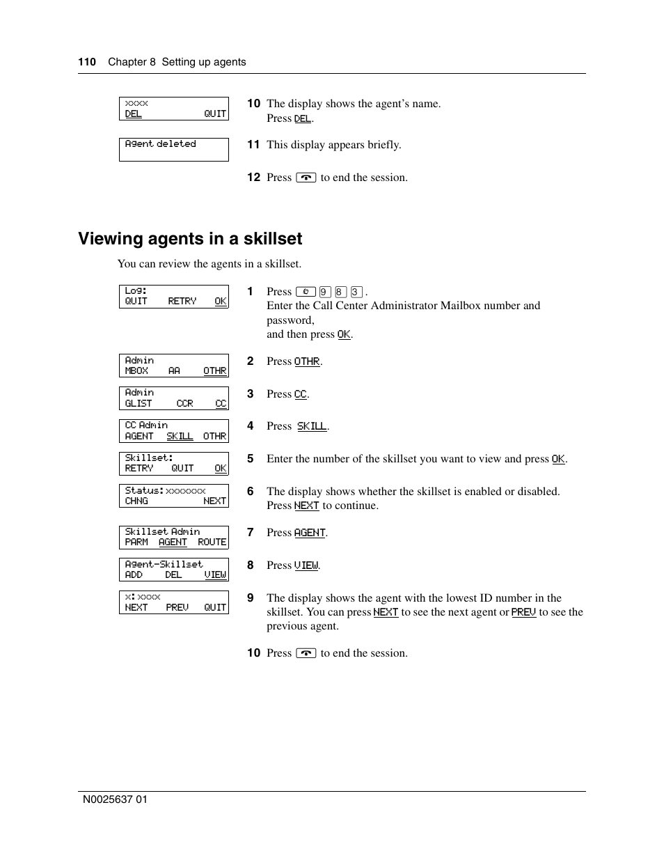 Viewing agents in a skillset | Nortel Networks Call Center Telephone User Manual | Page 110 / 191