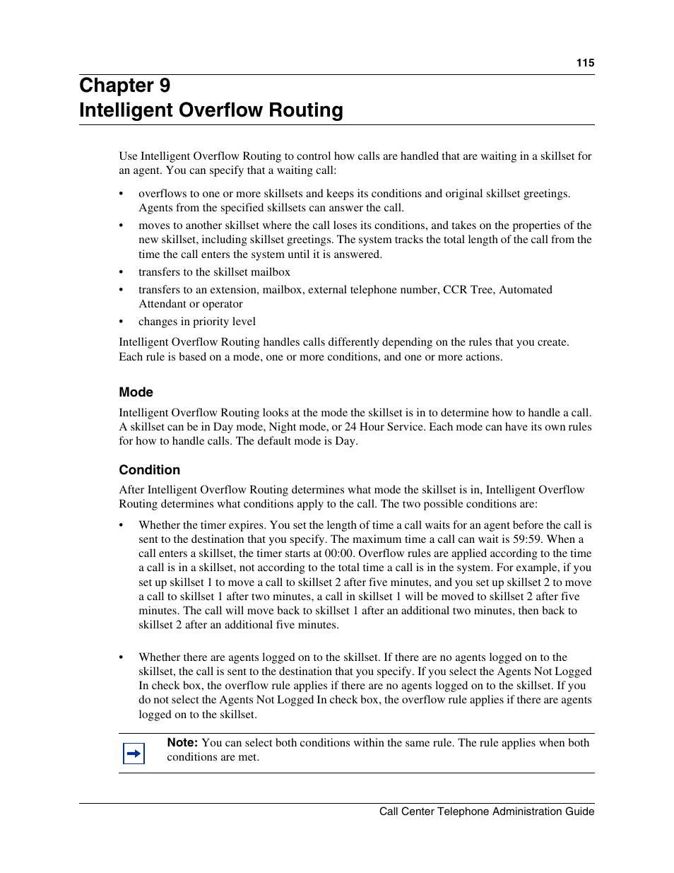 Chapter 9, Intelligent overflow routing, Chapter 9 intelligent overflow routing | Nortel Networks Call Center Telephone User Manual | Page 115 / 191