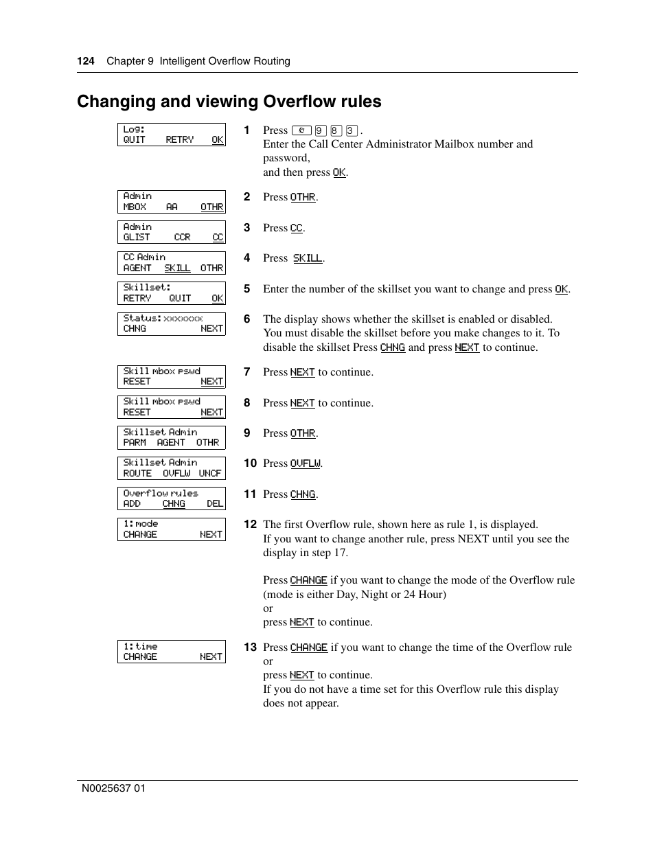 Changing and viewing overflow rules | Nortel Networks Call Center Telephone User Manual | Page 124 / 191