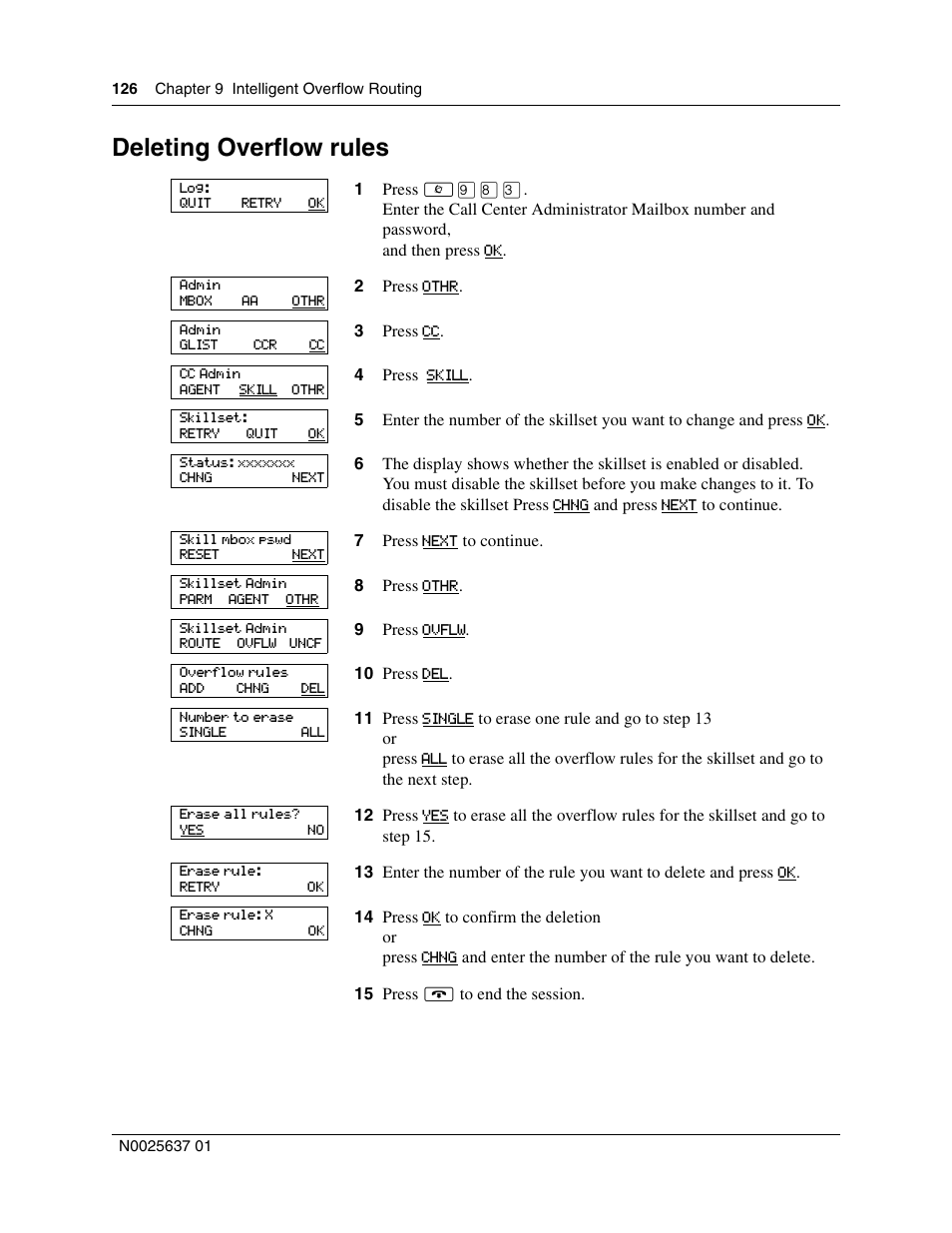 Deleting overflow rules | Nortel Networks Call Center Telephone User Manual | Page 126 / 191