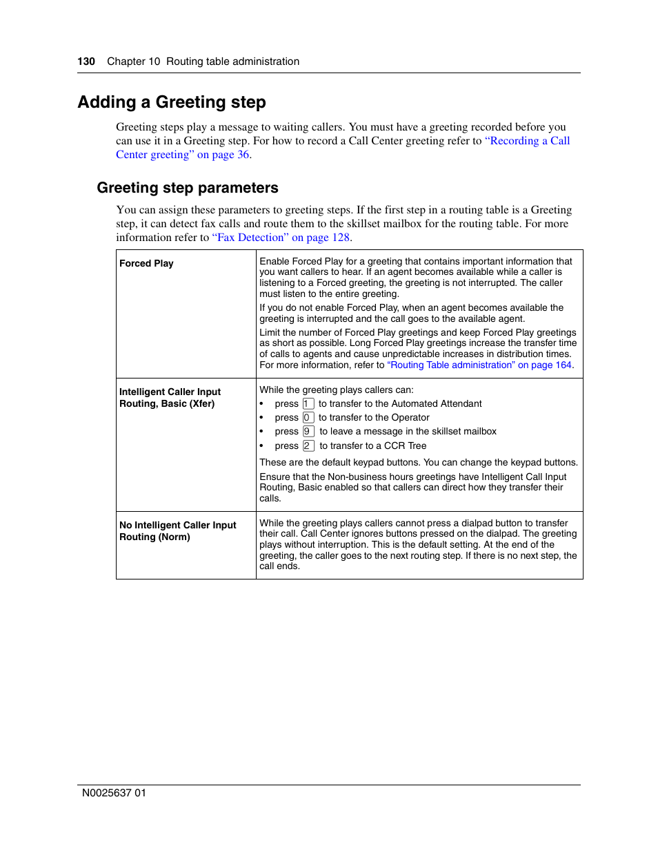 Adding a greeting step, Greeting step parameters | Nortel Networks Call Center Telephone User Manual | Page 130 / 191