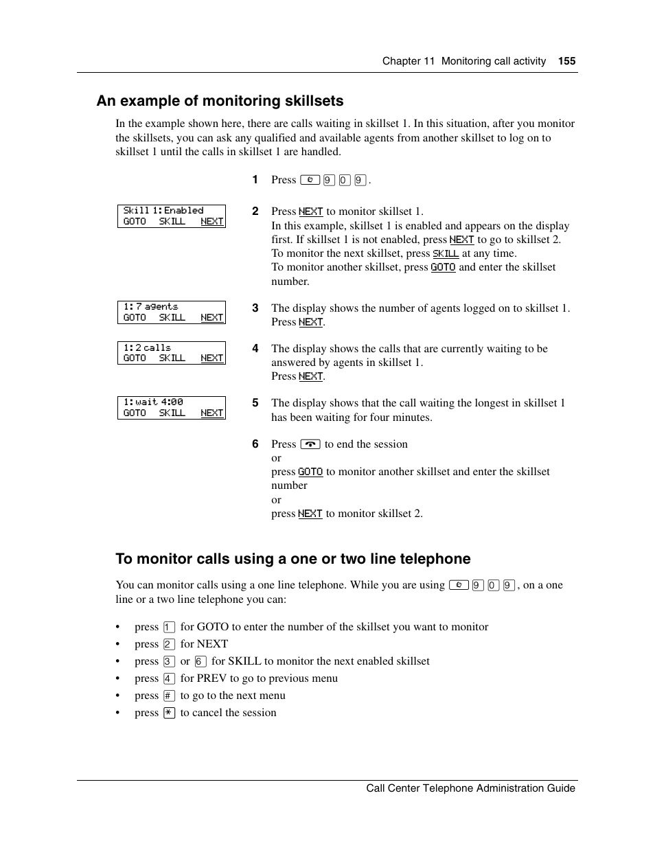 An example of monitoring skillsets | Nortel Networks Call Center Telephone User Manual | Page 155 / 191
