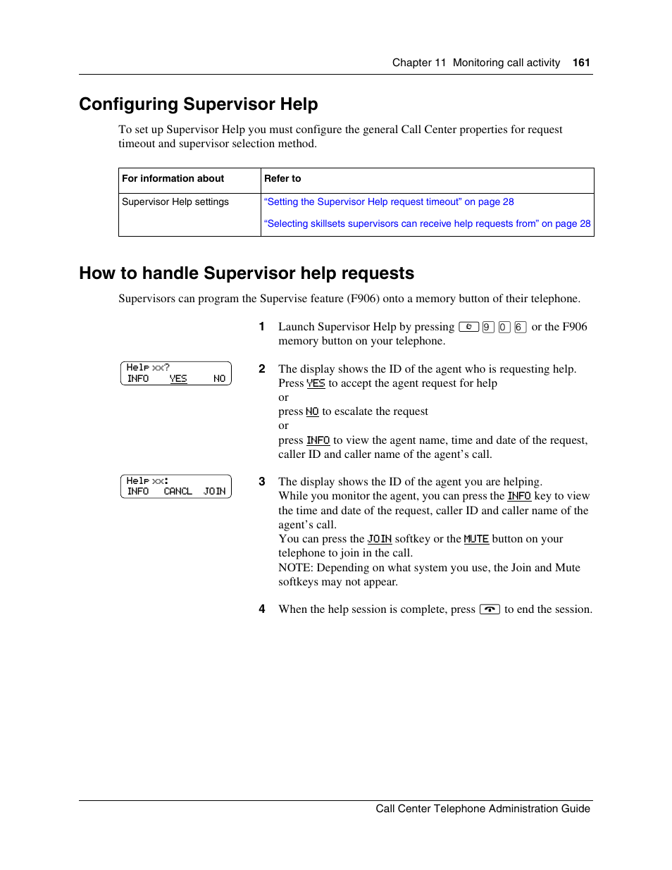 Configuring supervisor help, How to handle supervisor help requests | Nortel Networks Call Center Telephone User Manual | Page 161 / 191