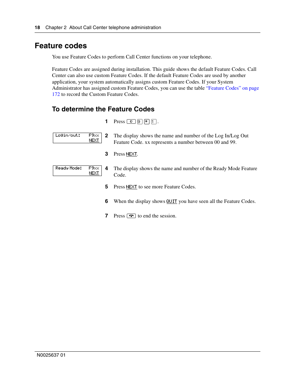 Feature codes | Nortel Networks Call Center Telephone User Manual | Page 18 / 191