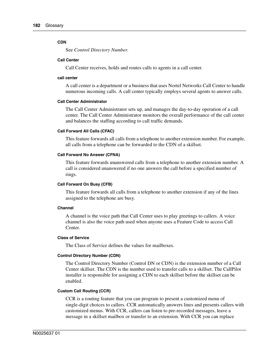 Nortel Networks Call Center Telephone User Manual | Page 182 / 191