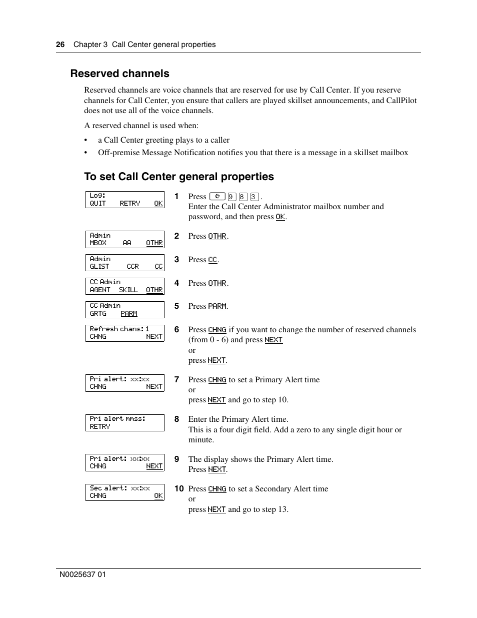 Reserved channels | Nortel Networks Call Center Telephone User Manual | Page 26 / 191