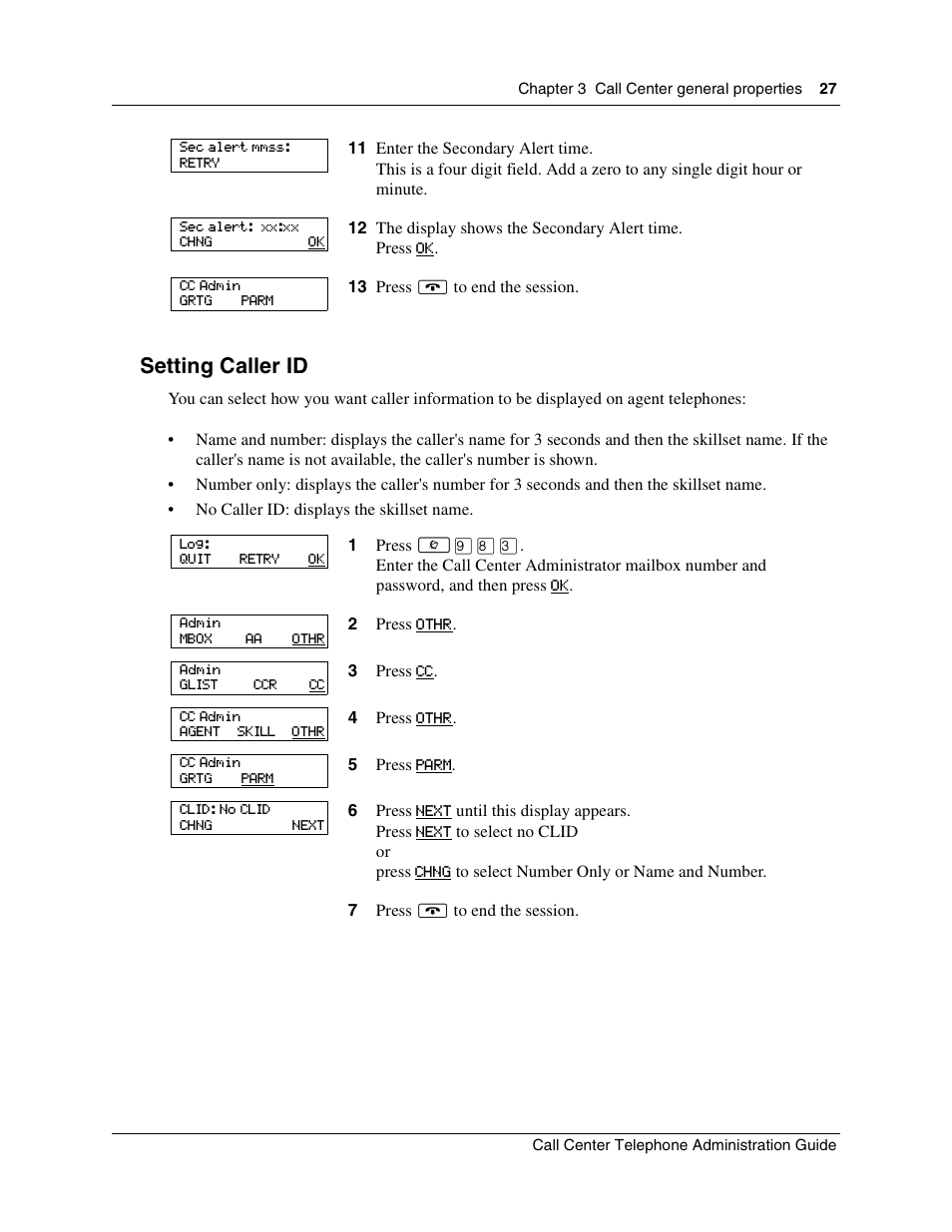 Setting caller id | Nortel Networks Call Center Telephone User Manual | Page 27 / 191