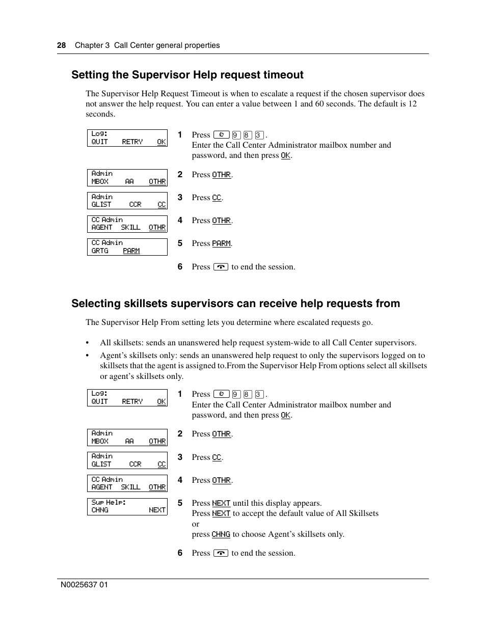 Setting the supervisor help request timeout | Nortel Networks Call Center Telephone User Manual | Page 28 / 191