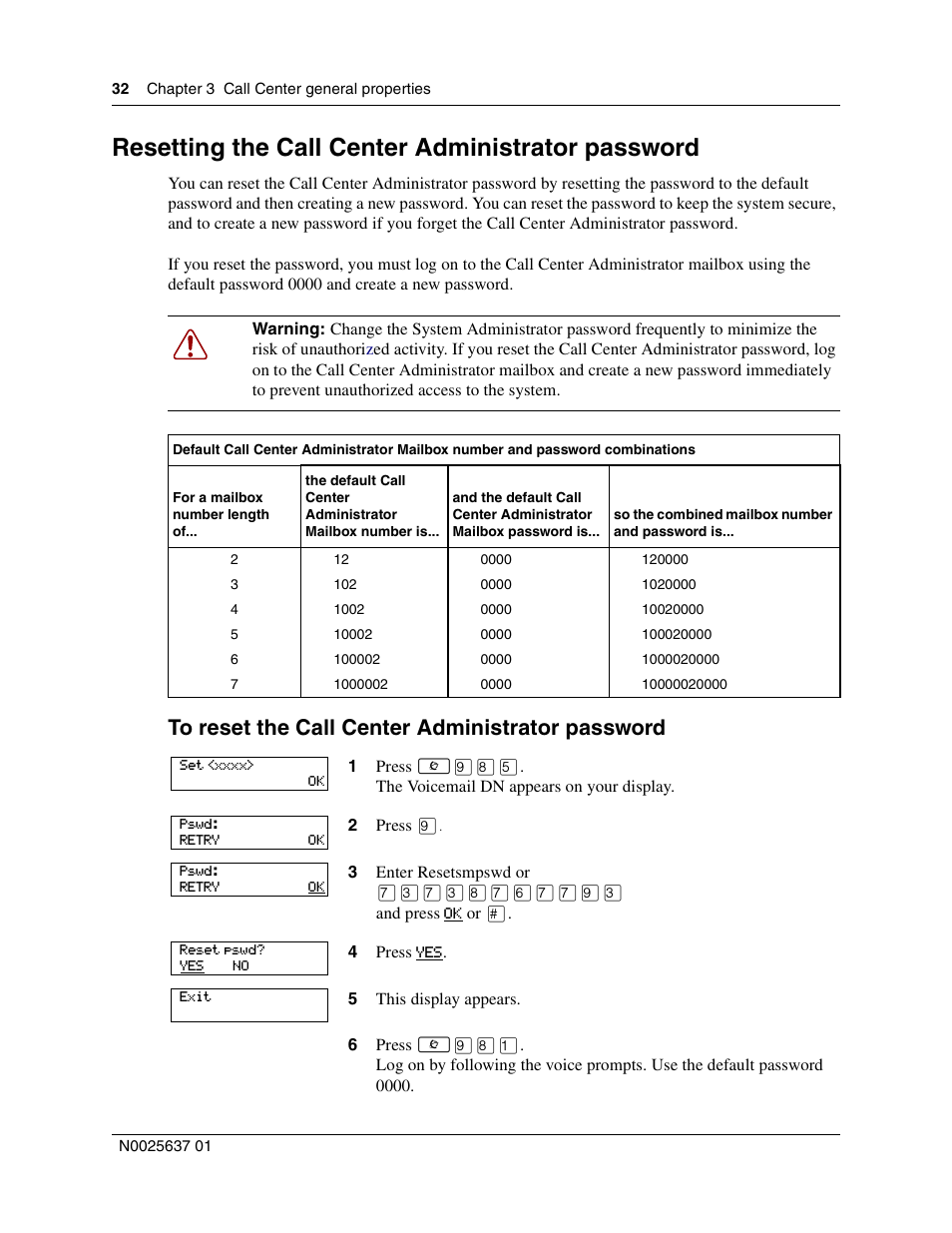 Resetting the call center administrator password, R to | Nortel Networks Call Center Telephone User Manual | Page 32 / 191