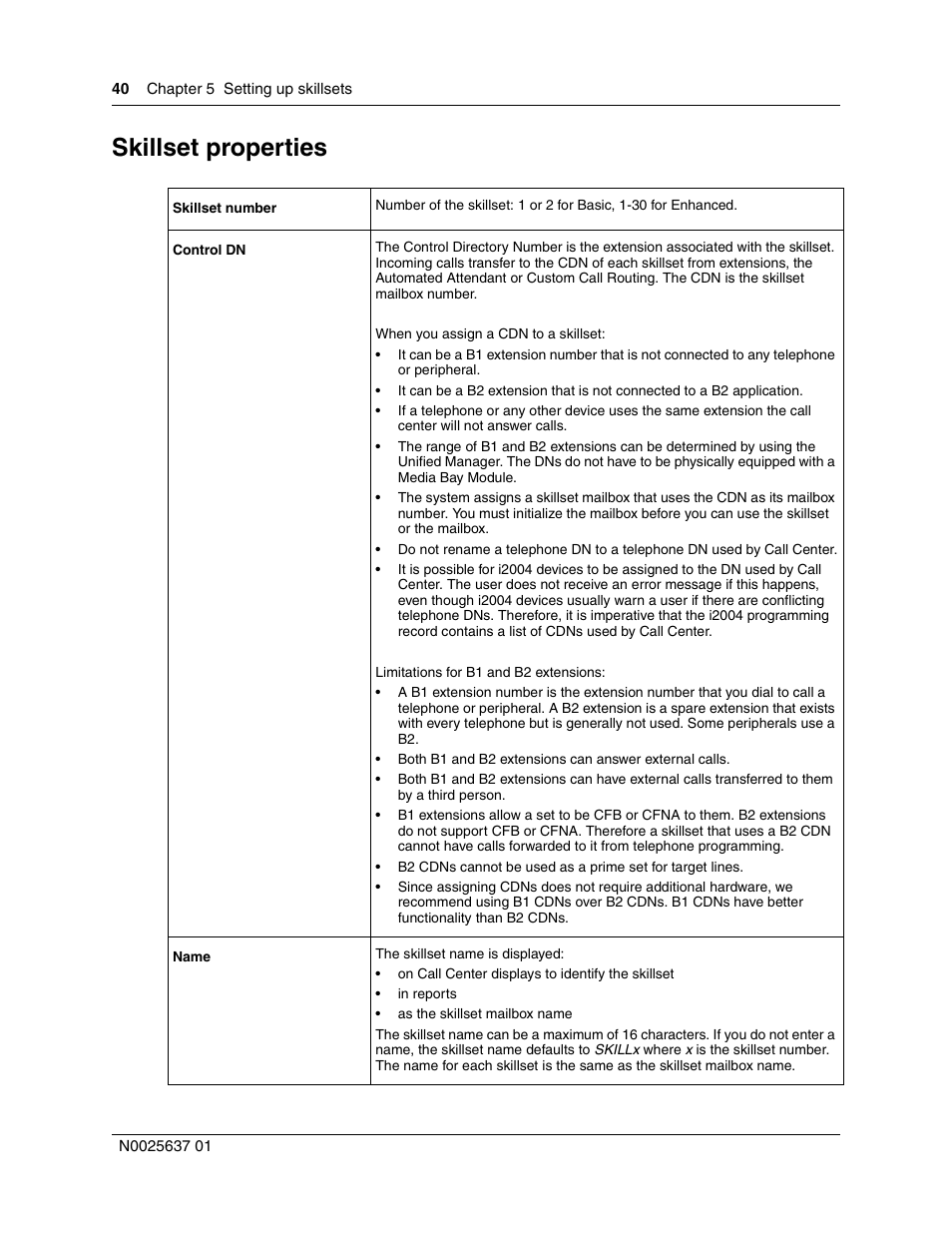 Skillset properties | Nortel Networks Call Center Telephone User Manual | Page 40 / 191