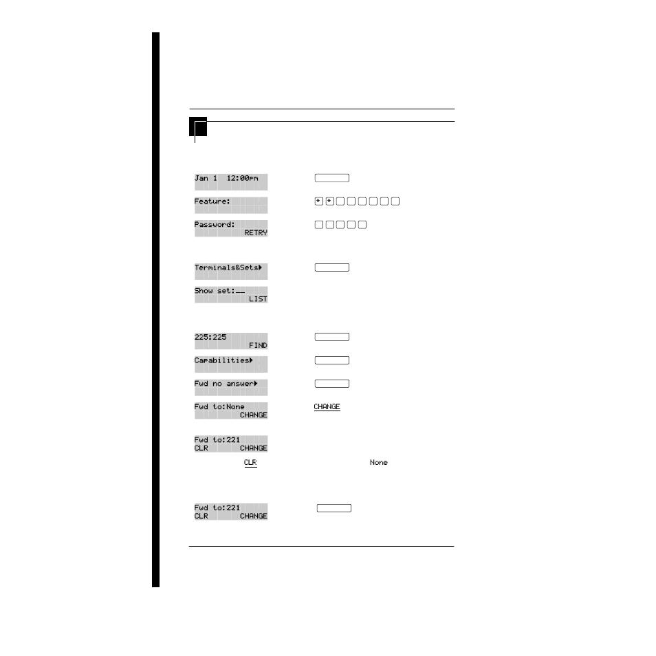 Making changes to call forward no answer, Begin the programming session, Change where a call goes when there is no answer | Making changes to call forward no answer 22 | Nortel Networks P0857846 User Manual | Page 35 / 187