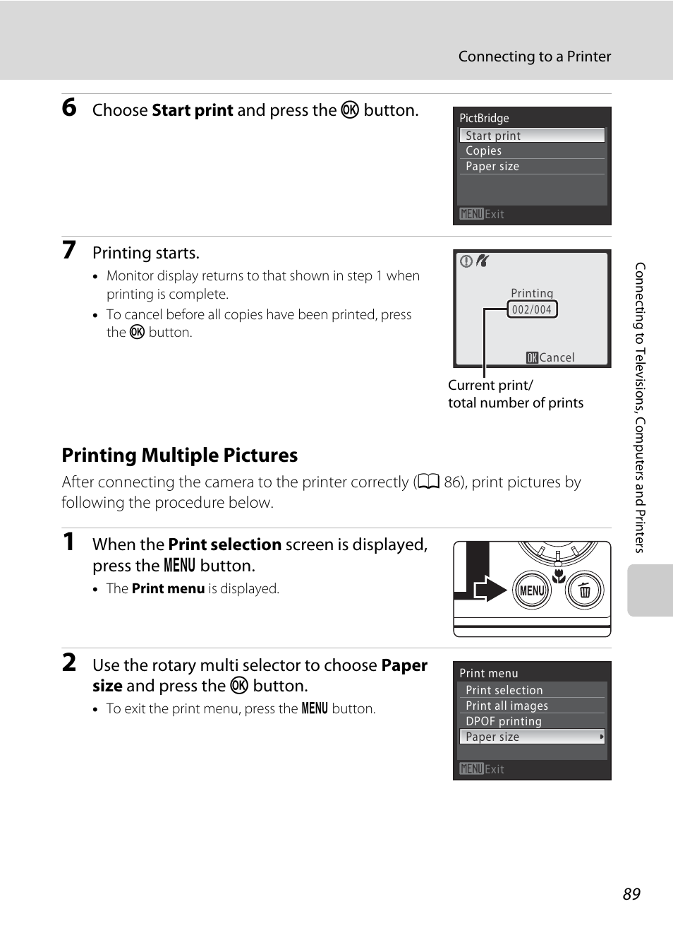 Printing multiple pictures, A 89) | Nikon S640 User Manual | Page 101 / 176