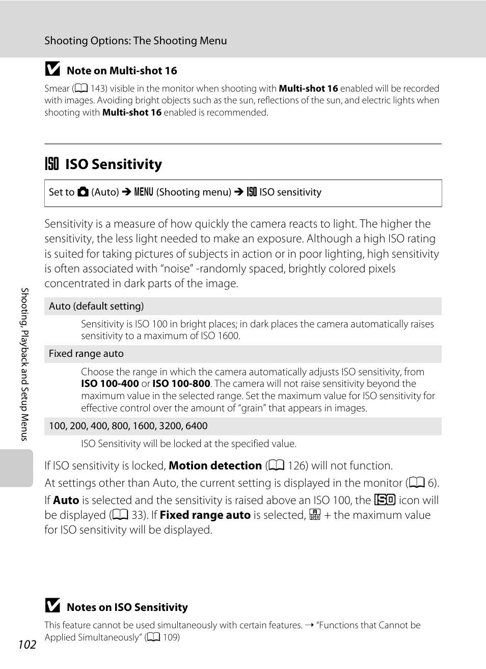 Iso sensitivity, E iso sensitivity, Eiso sensitivity | Nikon S640 User Manual | Page 114 / 176