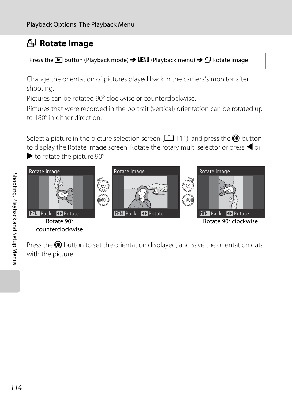 Rotate image, F rotate image, A 114 | A 114), Frotate image | Nikon S640 User Manual | Page 126 / 176