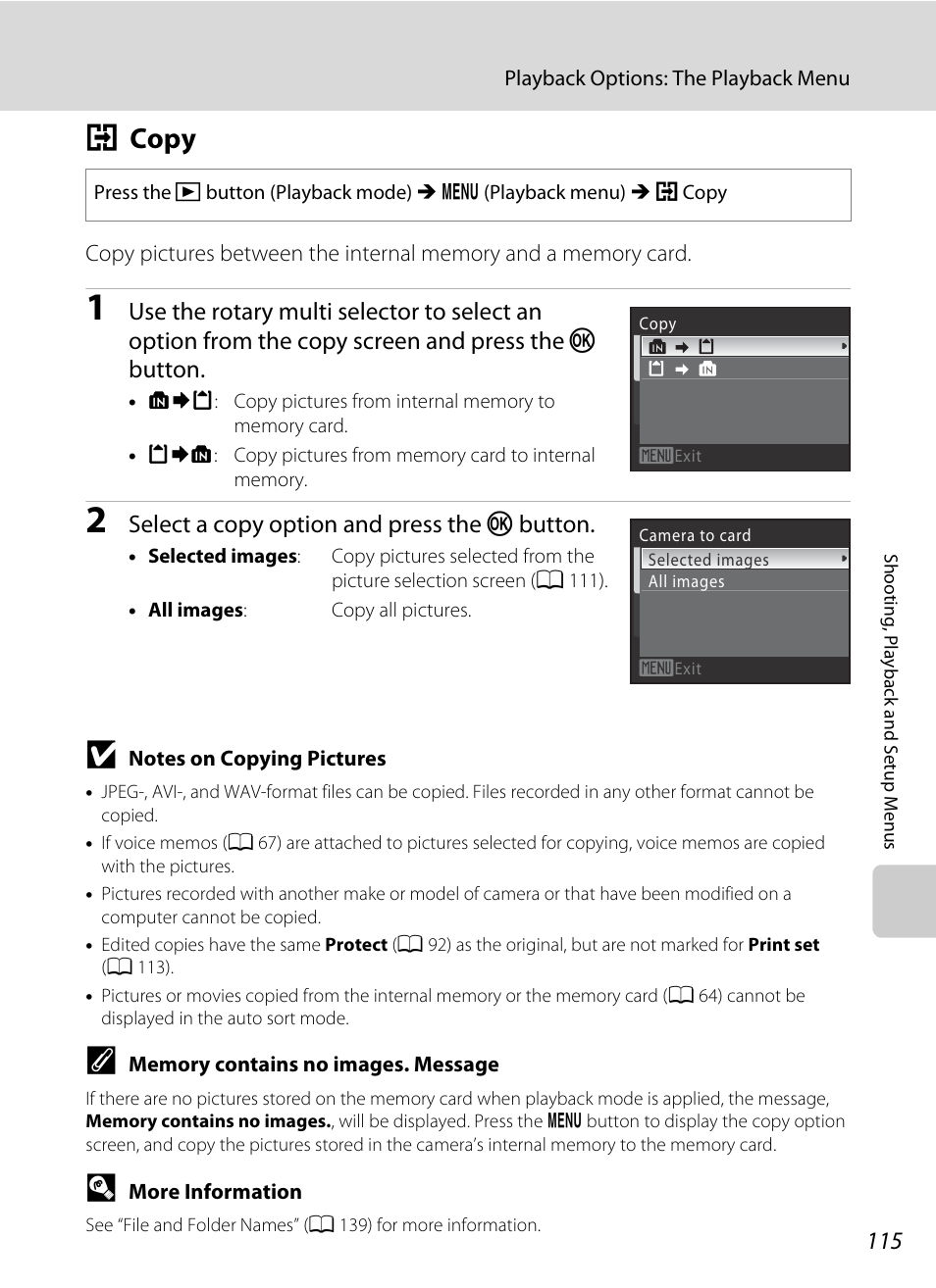 Copy, H copy, A 115) cannot be | A 115), Hcopy | Nikon S640 User Manual | Page 127 / 176