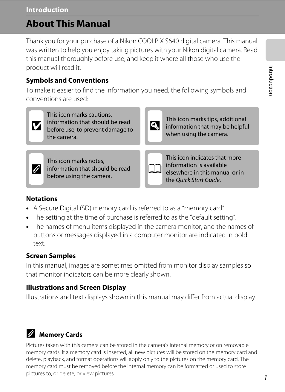 Introduction, About this manual, Ab d c | Nikon S640 User Manual | Page 13 / 176