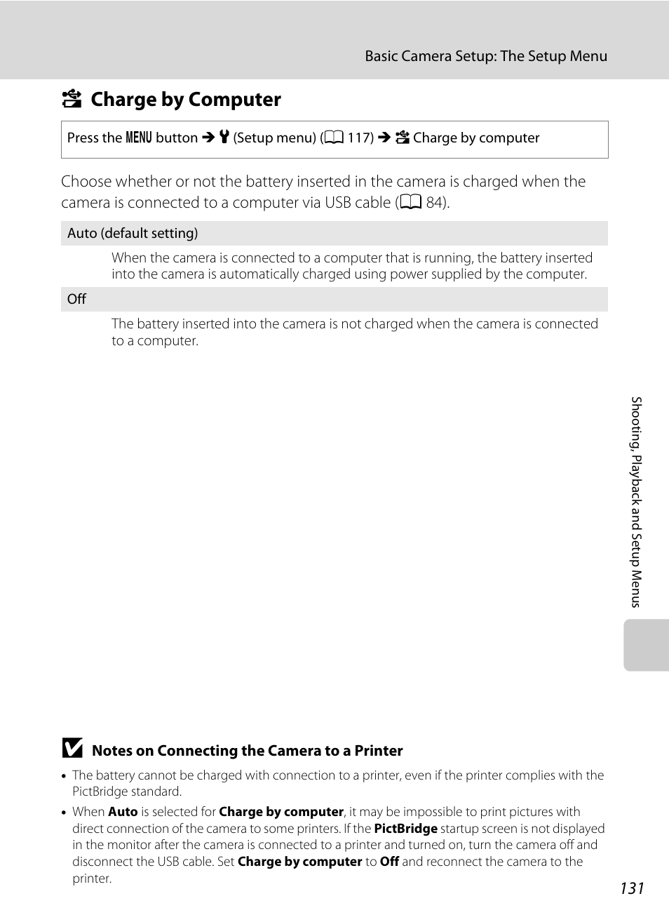 Charge by computer, V charge by computer, A 131) | A 131) in, Vcharge by computer | Nikon S640 User Manual | Page 143 / 176