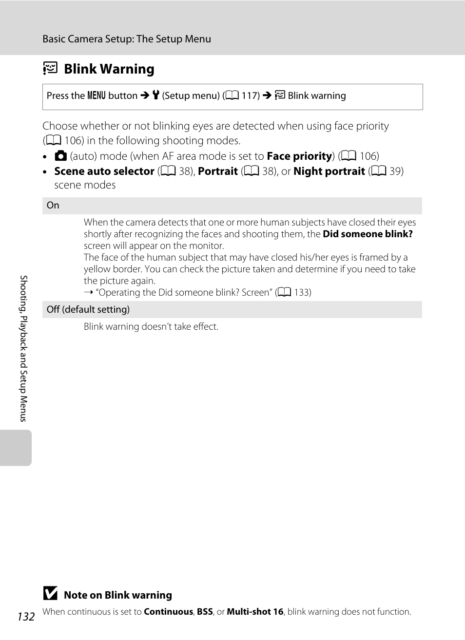 Blink warning, D blink warning, Dblink warning | Nikon S640 User Manual | Page 144 / 176