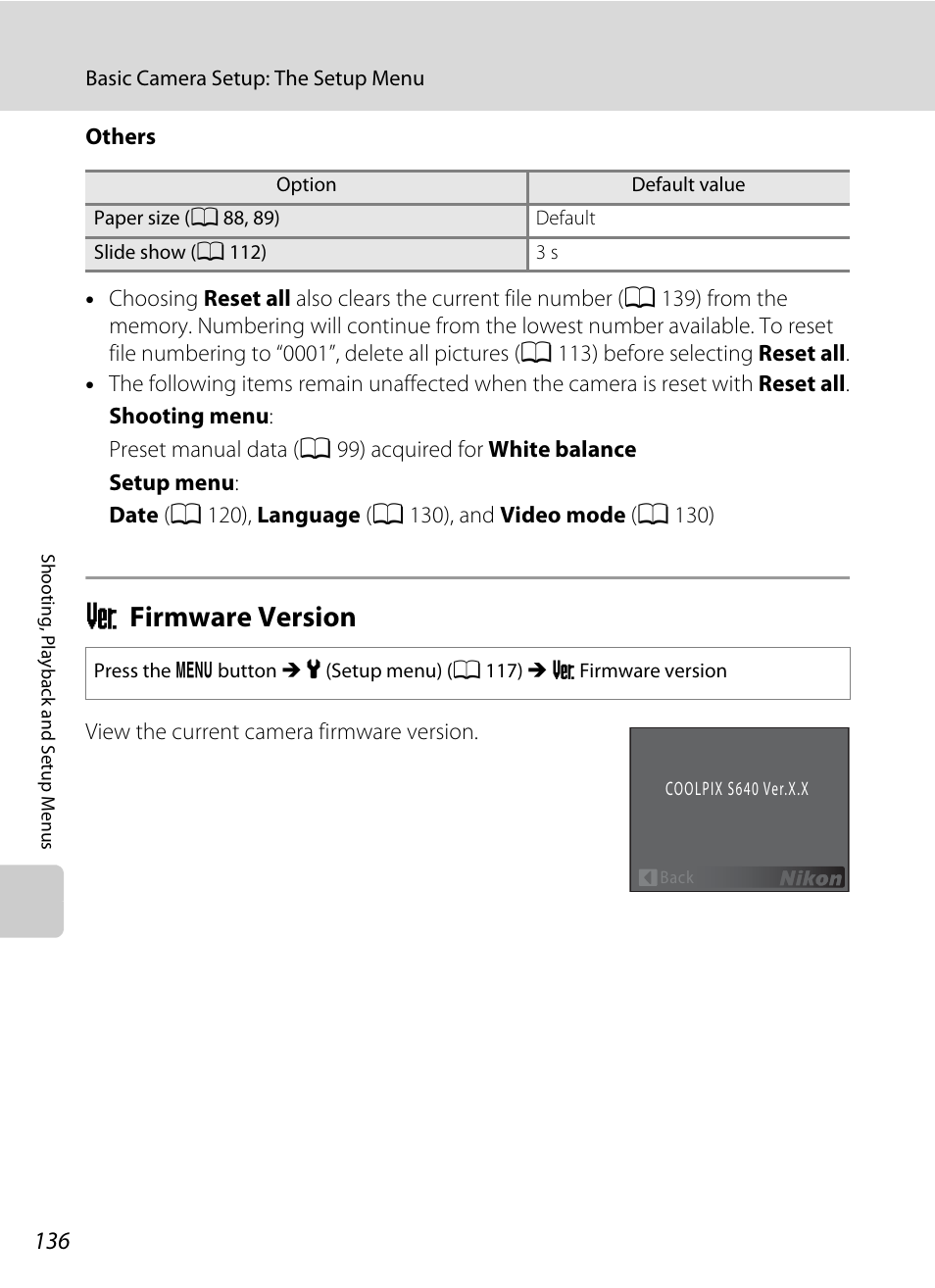 Firmware version, R firmware version, Rfirmware version | Nikon S640 User Manual | Page 148 / 176