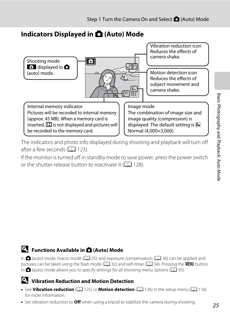 Indicators displayed in (auto) mode, Indicators displayed in a (auto) mode | Nikon S640 User Manual | Page 37 / 176