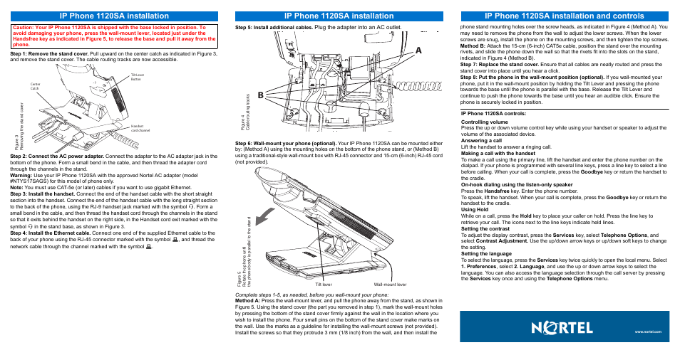 Ip phone 1120sa installation, Ip phone 1120sa installation and controls | Nortel Networks 1120SA User Manual | Page 2 / 2