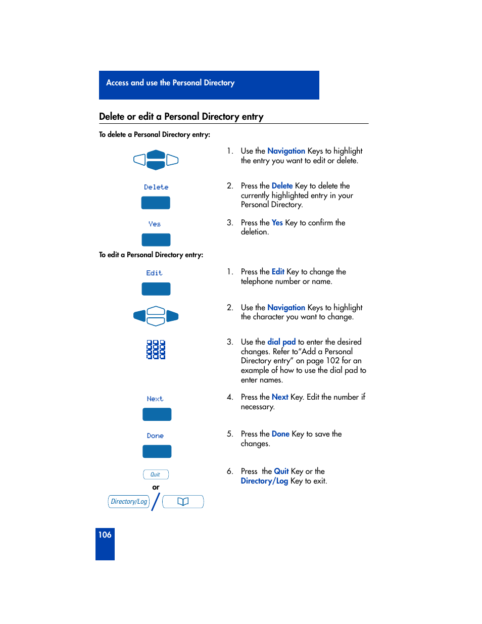 Delete or edit a personal directory entry | Nortel Networks M3901 User Manual | Page 114 / 146